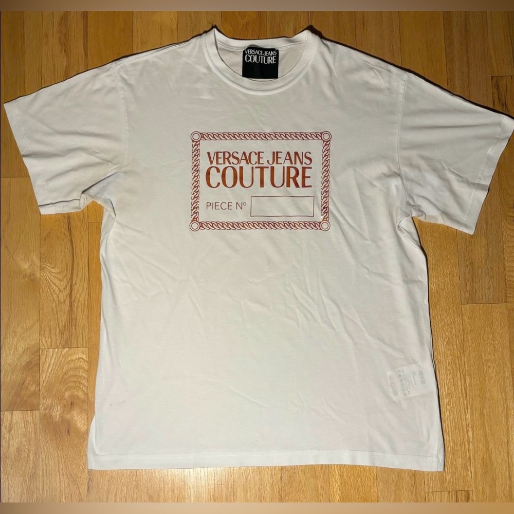 Versace White Short Sleeve Tee with Red hologram Print